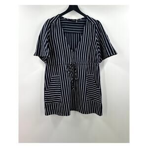 STORIA 100% Cotton Striped Mini Deep V Dress Size Medium